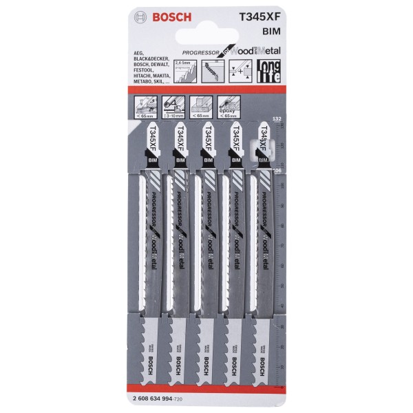 Нож за зеге Bosch T 345 XF Progressor for Wood and Metal, 5 бр.